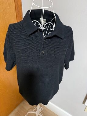 Madewell Black Men's V-Neck Short Sleeve Sweater Polo